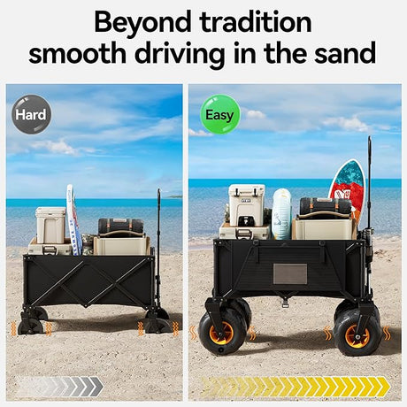 DXZ Beach Wagon Cart with Big Wheels for Sand - Folding Collapsible Wagon, Heavy Duty Wagons Carts Foldable for Beach,