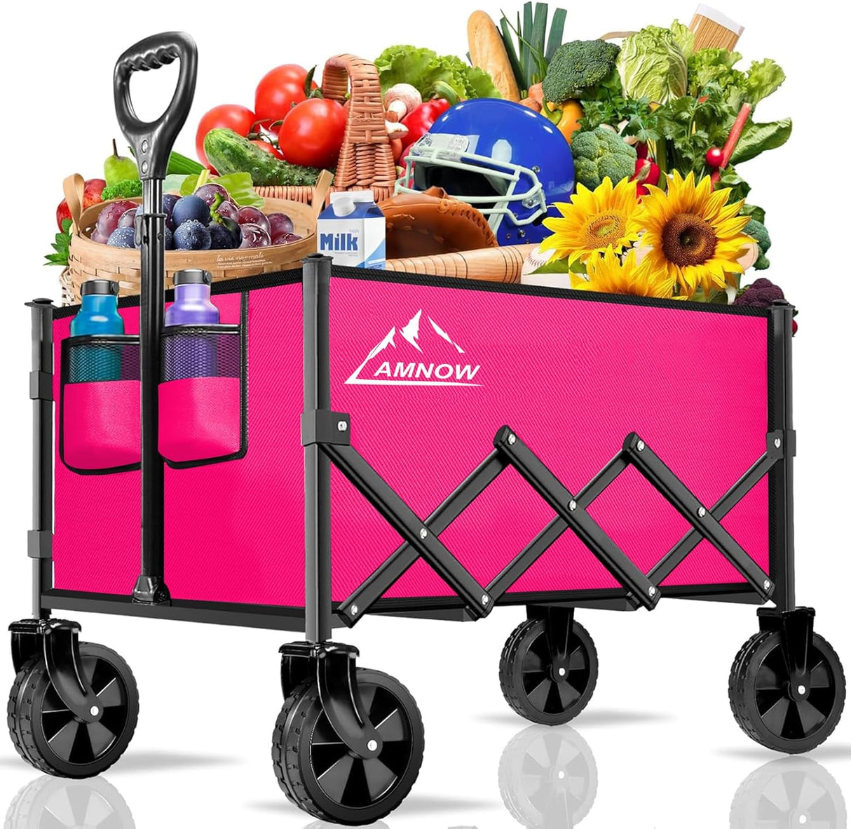 Collapsible Folding Wagon Cart, 350LBS Utility Large Capacity Cart Foldable Wagon with All Terrain Wheels, Grocery Wagons