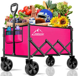 Collapsible Folding Wagon Cart, 350LBS Utility Large Capacity Cart Foldable Wagon with All Terrain Wheels, Grocery Wagons