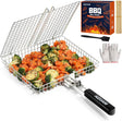 Grill Basket - Grill Baskets for Outdoor Grill, Stainless Steel Large Grilling Basket w Removable Handle, Portable Fish
