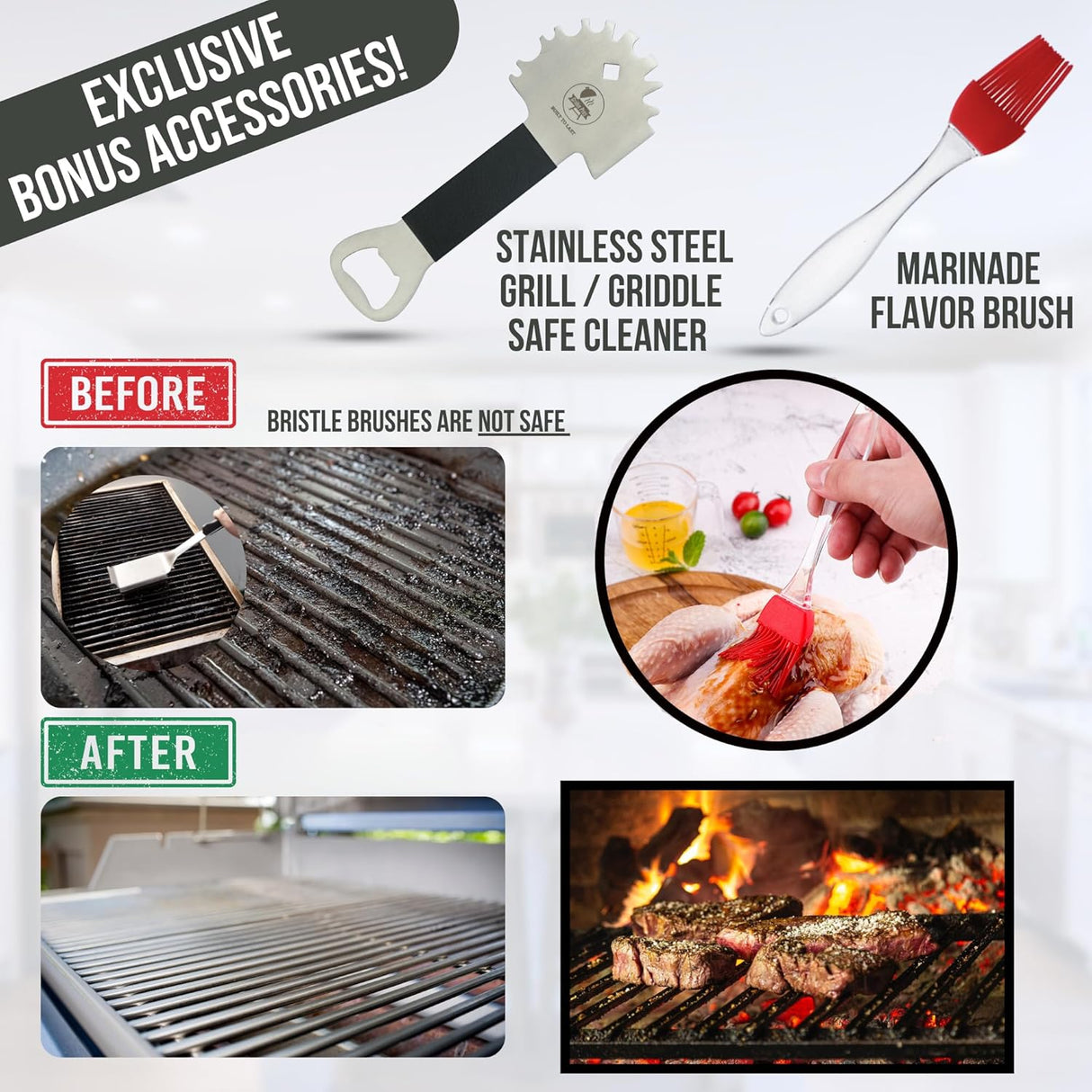 Professional Meat Injector Marinade Syringe Kit for Smoking & Grilling Turkey, Brisket & BBQ - Large 2 Oz Visible Stainless