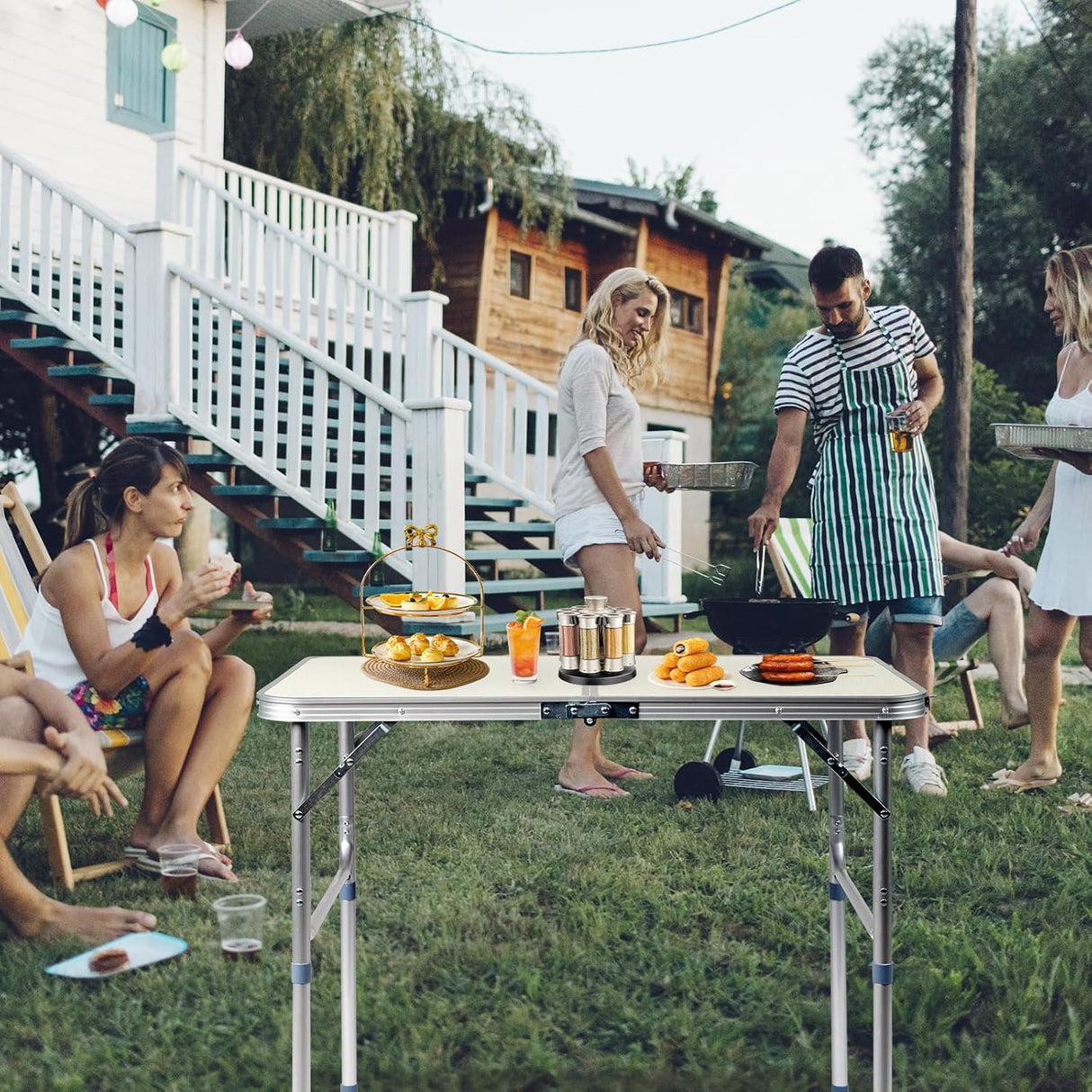 VINGLI 3FT Small Camping Folding Table Adjustable Height Aluminum Folding Table for Picnic Party BBQ, Plastic RV Suitcase