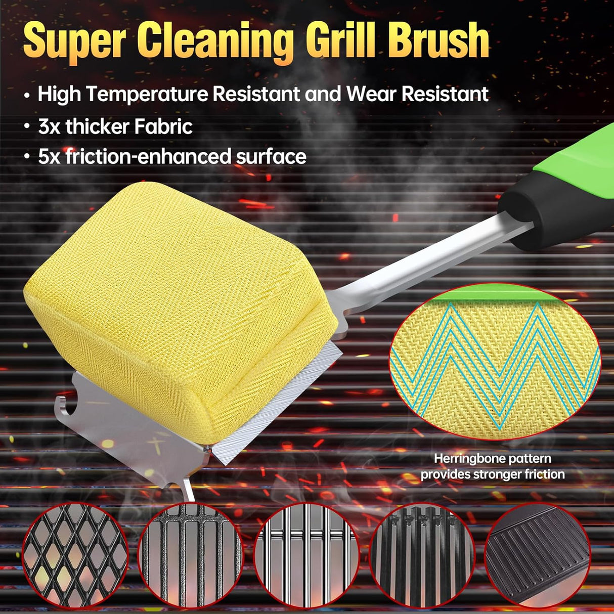 Grill Brush Bristle Free for Outdoor Grill, Steam Grill Cleaning Brush Replaceable BBQ Cleaner Brush Head,Extended Handle,