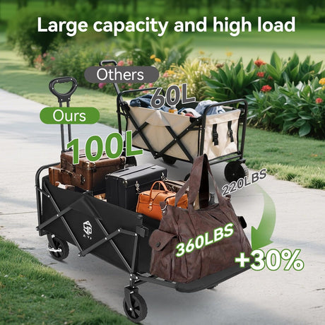 AYP Collapsible Wagon Cart Foldable with Wheels, Beach Wagon with Extended Tailgate & Brake, Heavy Duty Rolling Carts for