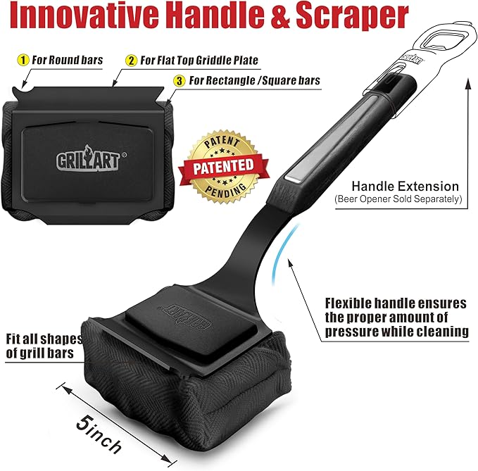 GRILLART Grill Brush Bristle Free. SteamWizards BBQ Replaceable Cleaning Head, Seamless-Fit Scraper Tools for Cast