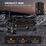 Navatiee 300L Extra Large Collapsible Wagon Cart Foldable, 48''L Extended Heavy Duty Folding Beach Wagon with 440LBS Weight