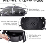 NATURAL EXPRESSIONS 32 Inch Large Fire Pit with 2 Grills, Outdoor Wood Burning Fire Pit with Cooking Grate, Lid, Poker and