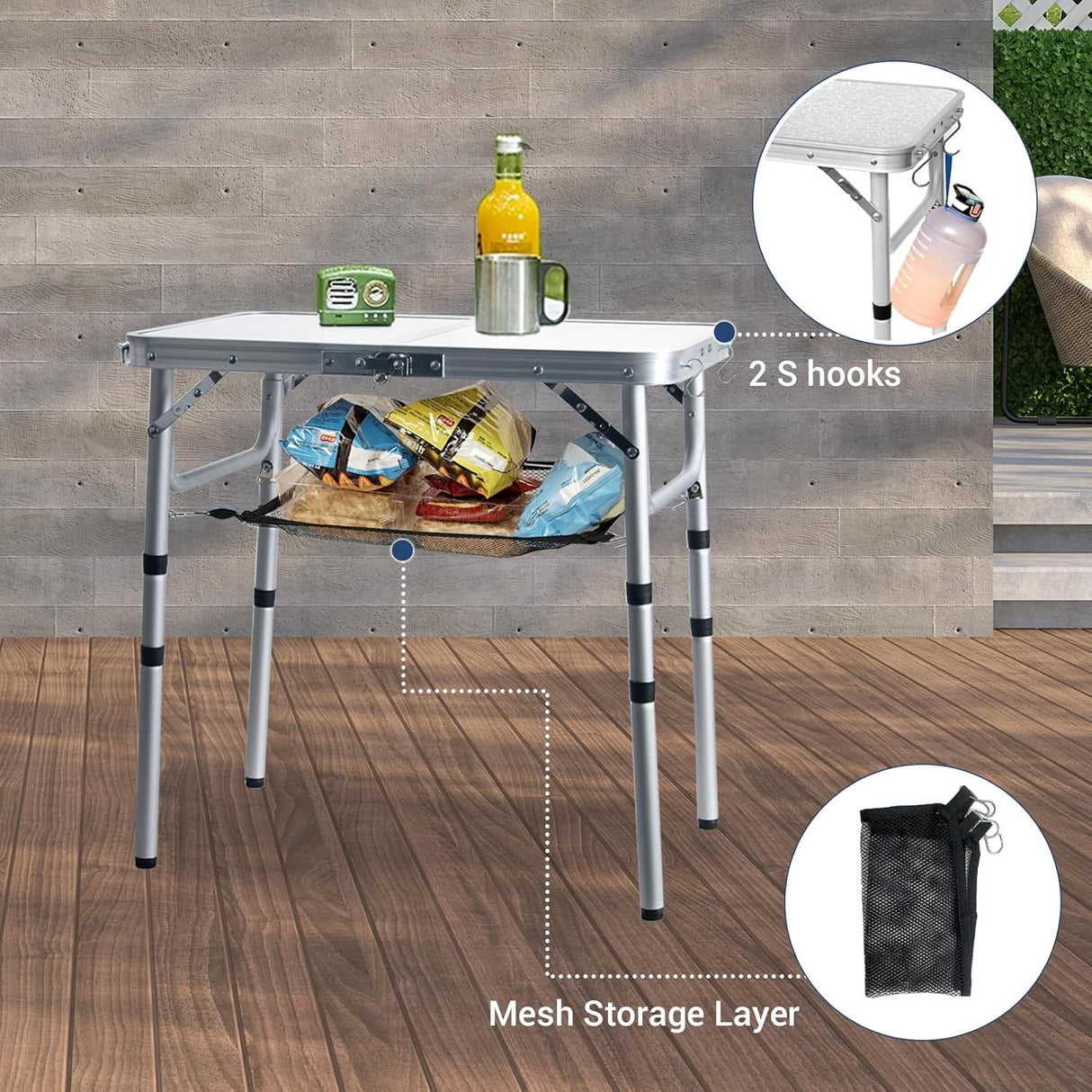 Small Folding Table 2FT Lightweight Portable Aluminum Camping Table for Picnic and Camping Mini Foldable with Adjustable