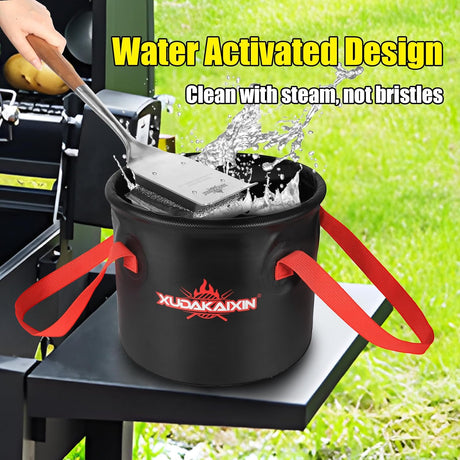 18” Steam Grill Brush Bristle Free,with Extended Luxurious Acacia Wood Handle,Safe Grill Cleaner for Outdoor