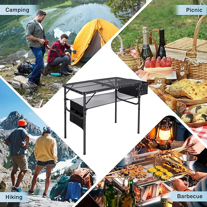 RedSwing Portable Grill Table with Sink for Outside, Aluminum Frame Folding Grill Stand Table for Outdoor Camping Picnic