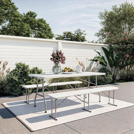 6ft HDPE Folding Bench, Foldable Seat with Sturdy Frame and Security Lock for Indoor and Outdoor, Multipurpose Entertaining