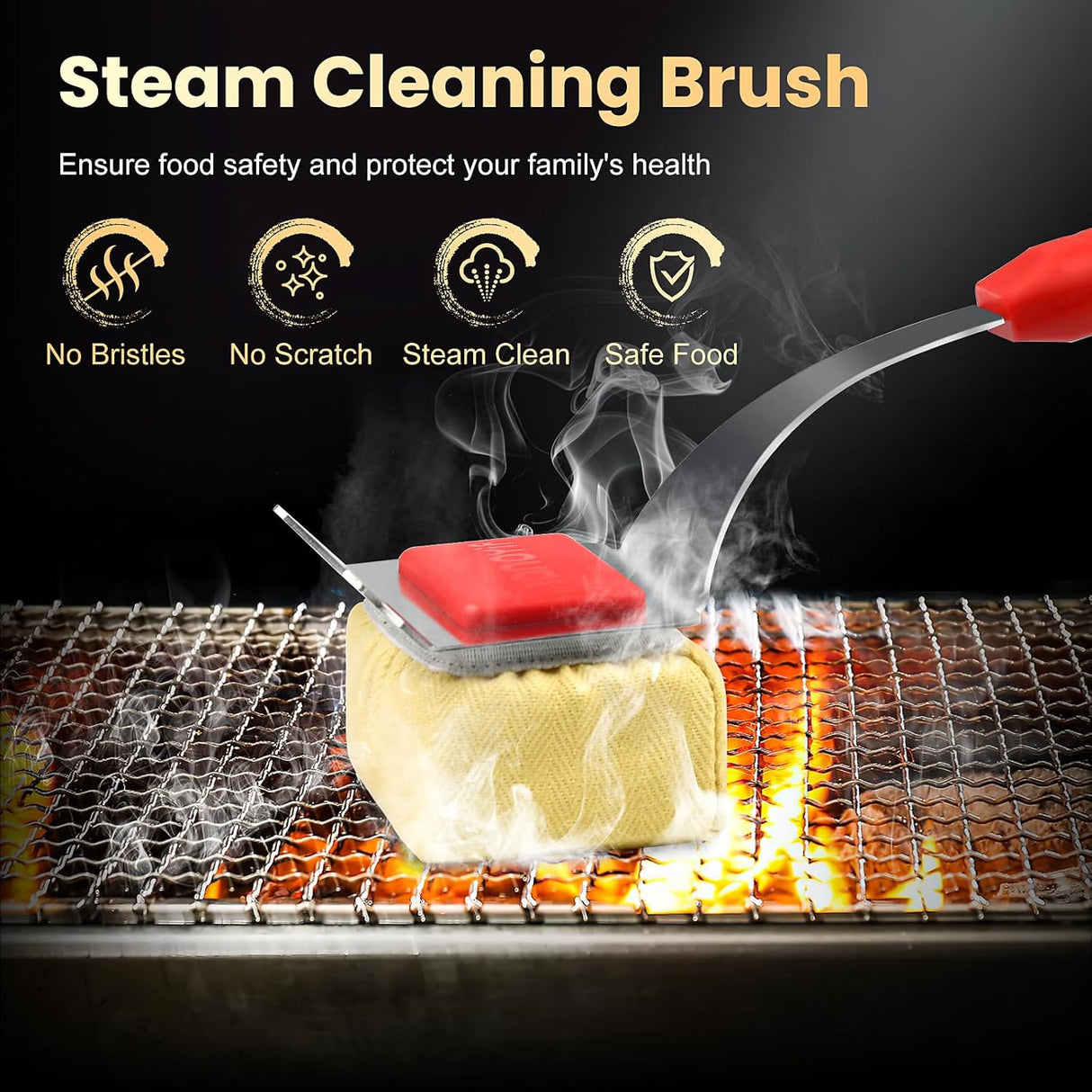 Grill Brush Bristle Free + 5 Replaceable Pads, Steam Grill Brush for Outdoor Grill, BBQ Grill Brush and Scraper for Cast