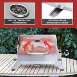 Royal Gourmet GT1001 Stainless Steel Portable Grill, 10000 BTU BBQ Tabletop Gas Grill with Folding Legs and Lockable Lid,