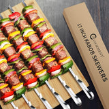 Kabob Skewers 17" Stainless Steel Long BBQ Barbecue Skewers, Flat Metal Kebob Sticks Wide Reusable Grilling Skewers for Meat