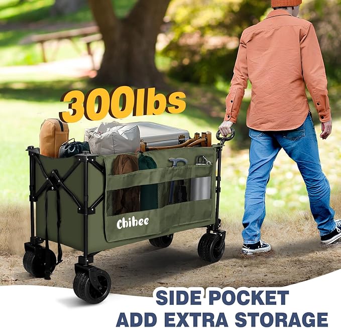 Chihee Garden Cart Collapsible Outdoor Utility Wagon Cart,Folding Beach Cart Oversized Capacity 254L,Heavy Duty Portable