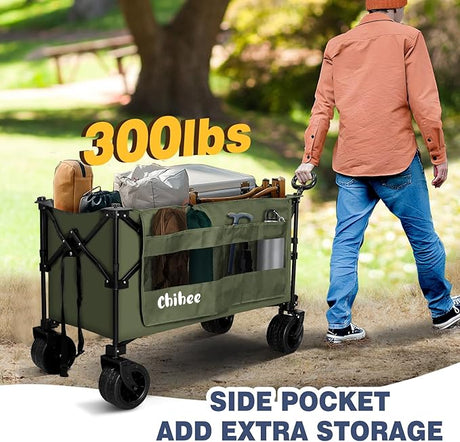 Chihee Garden Cart Collapsible Outdoor Utility Wagon Cart,Folding Beach Cart Oversized Capacity 254L,Heavy Duty Portable