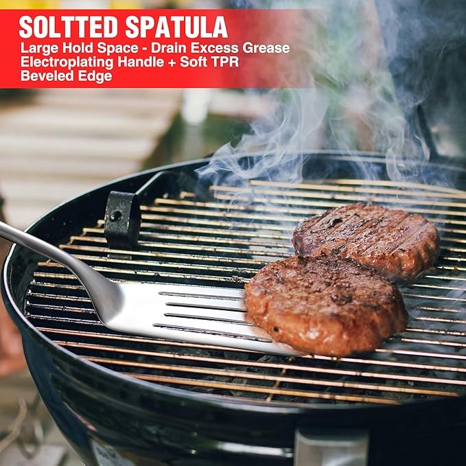 Grill Accessories Heavy Duty BBQ Set Gifts for Men/Women - Premium Stainless Steel Spatula, Fork, Brush & Tongs, Barbecue