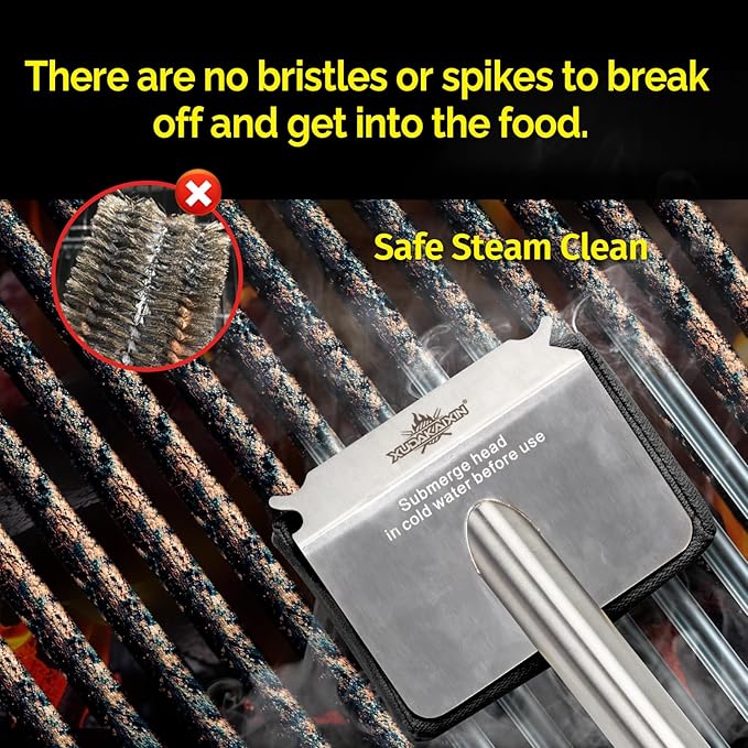 Grill Brush Bristle Free,Unique Wave pad for Cast Iron/Stainless-Steel Grates, (Only Replaceable Cleaning Head No Grill