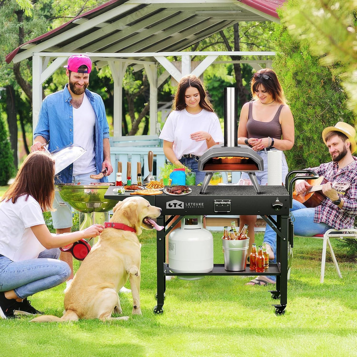 Leteuke Grill Cart for Blackstone Griddle, Portable Outdoor Grill Table, Foldable Cart Table with Wheels for Ninja, Griddle