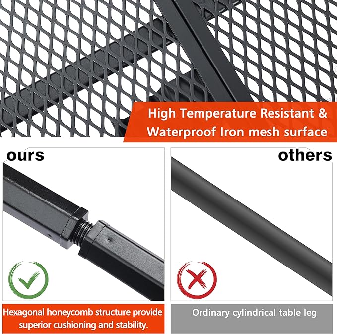 Folding Grill Table, 4x2 FT Portable Camping Table, Lightweight Height Adjustable Metal Tables with Mesh Desktop and Mesh