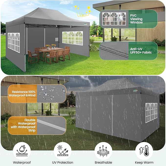 COBIZI 10x15 Heavy Duty Pop up Canopy Tent with 4 sidewalls Commercial Outdoor Canopy Wedding Party Tents for Wedding All