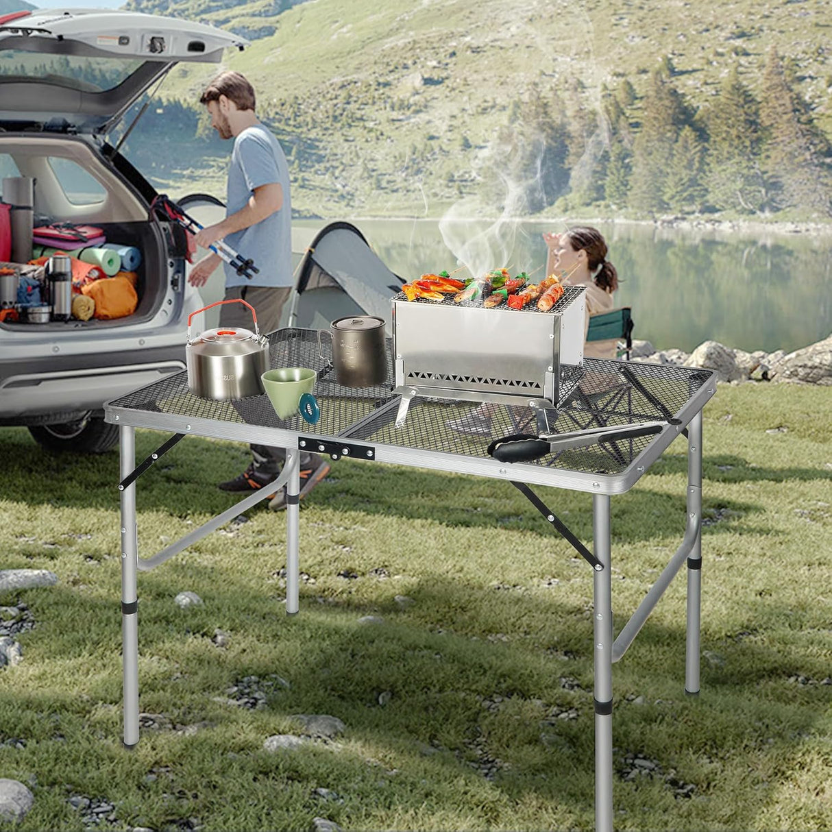 RedSwing Portable Grill Table for Outside, Aluminum Folding Grill Stand Table for Outdoor Camping Picnic BBQ, Lightweight
