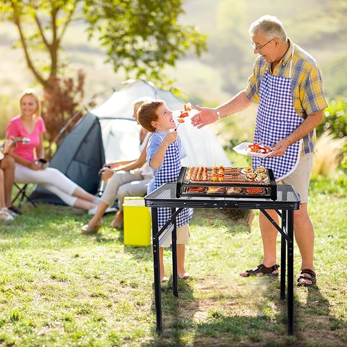 Folding Grill Table Metal Portable Camping Table with Mesh Desktop Lightweight & Foldable Height Adjustable Black Picnic