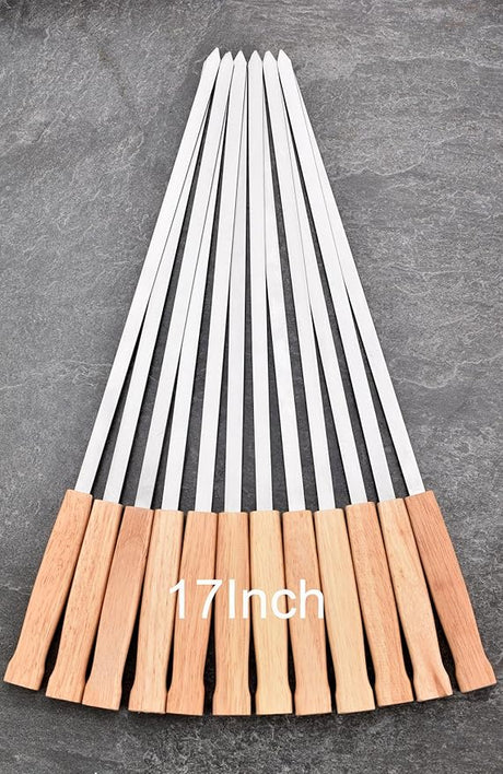 17-Inch Long Flat BBQ Skewers, HONSHEN Brazilian-style Stainless Steel 3/8 Inch Wide Blade with hardwood Handle barbecue