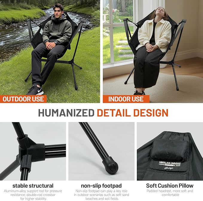 Himalaya Hammock Camping Chair, Swinging Portable Folding Camp Chairs for Adults Heavy Duty Foldable Oversized Rocker with