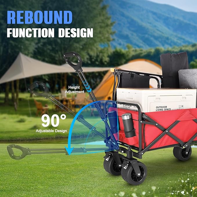 Beach Wagon with Big Wheels for Sand,Collapsible Folding All Terrain Utility Wagons Carts Foldable with Brakes for Sand