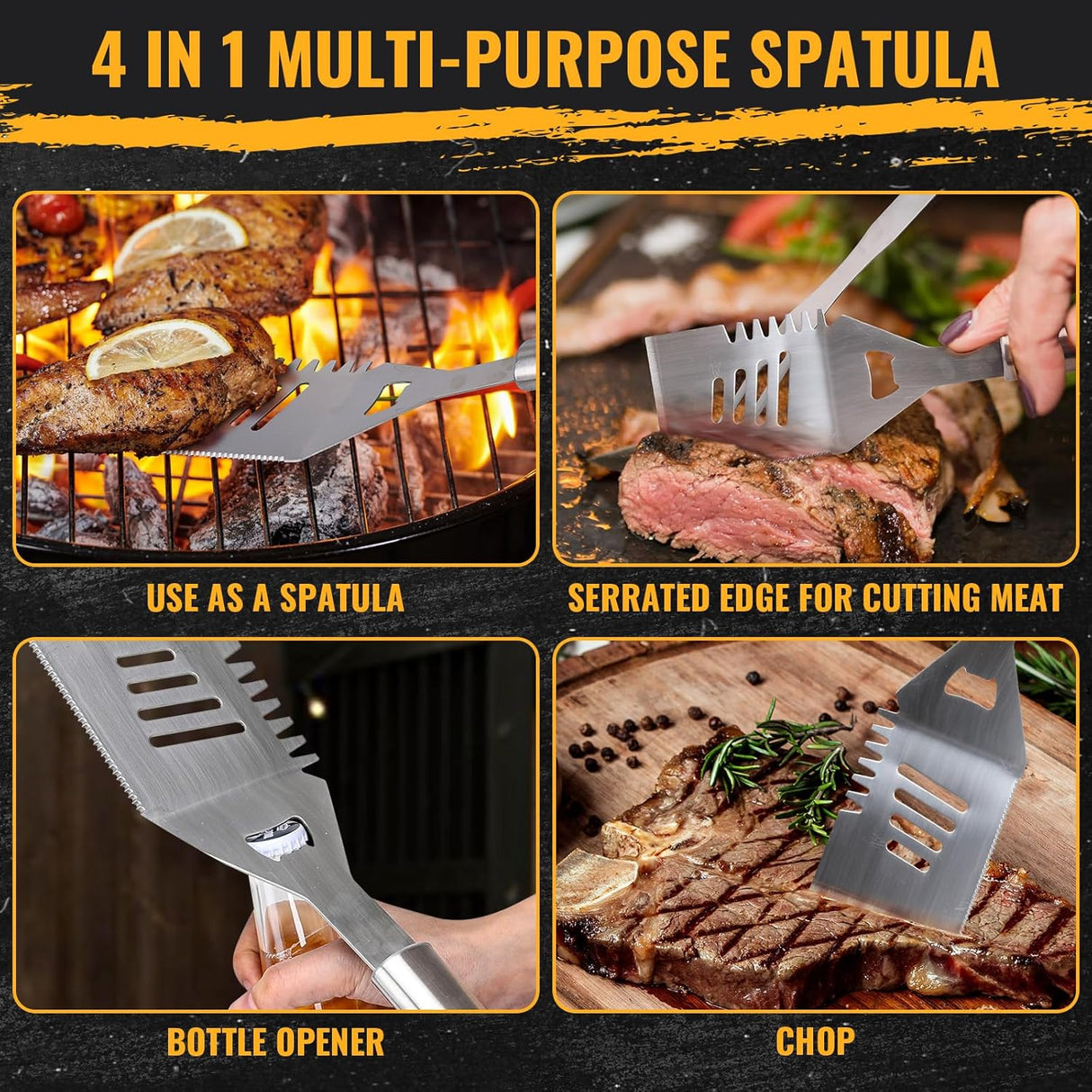 BBQ Tool Grilling Accessories, 16-Inch Stainless Steel BBQ Grill Tools Set for Men, Heavy Duty Grilling Accessories Kit for