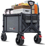 Collapsible Wagon Cart Foldable with Big Wheels Brakes, 250lbs Folding Utility Lightweight Garden Wagon, Portable Grocery