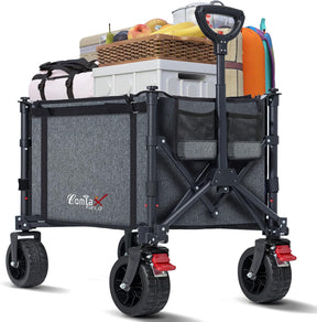 Collapsible Wagon Cart Foldable with Big Wheels Brakes, 250lbs Folding Utility Lightweight Garden Wagon, Portable Grocery