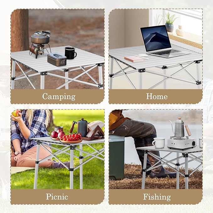 Athena Collection Foldable Camping Table, 28" Small Aluminum Outdoor Folding Camp Table with Roll Up Tabletop and Carry Bag,