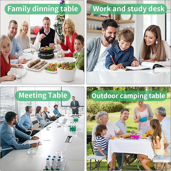 8FT Folding Table, Heavy Duty Foldable Table with Handle, Portable Fold-in-Half Utility Tables for Indoor & Outdoor Use