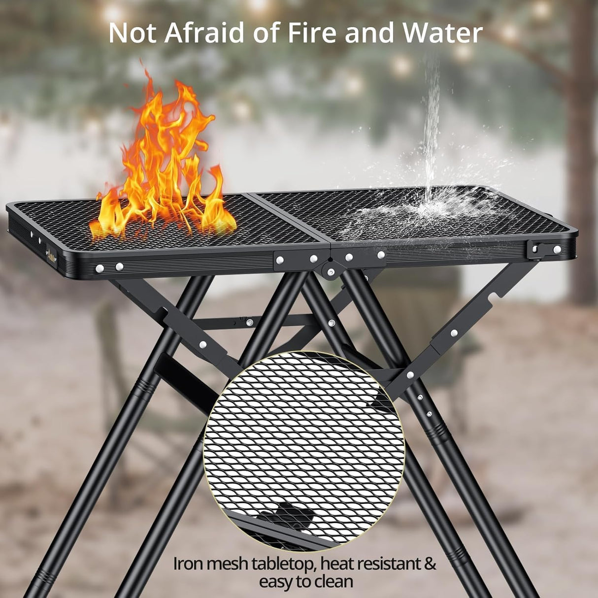 2ft Sturdy Folding Grill Table, Supports 180 Lbs, 2 Adjustable Height 28” Portable Grill Table, Heat-Resistant Tabletop,