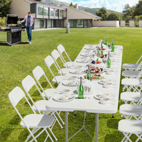 VINGLI 6 Foot Plastic Folding Table Portable Long Table for Indoor Outdoor Use Rectangular with Carrying Handle, Smooth HDPE