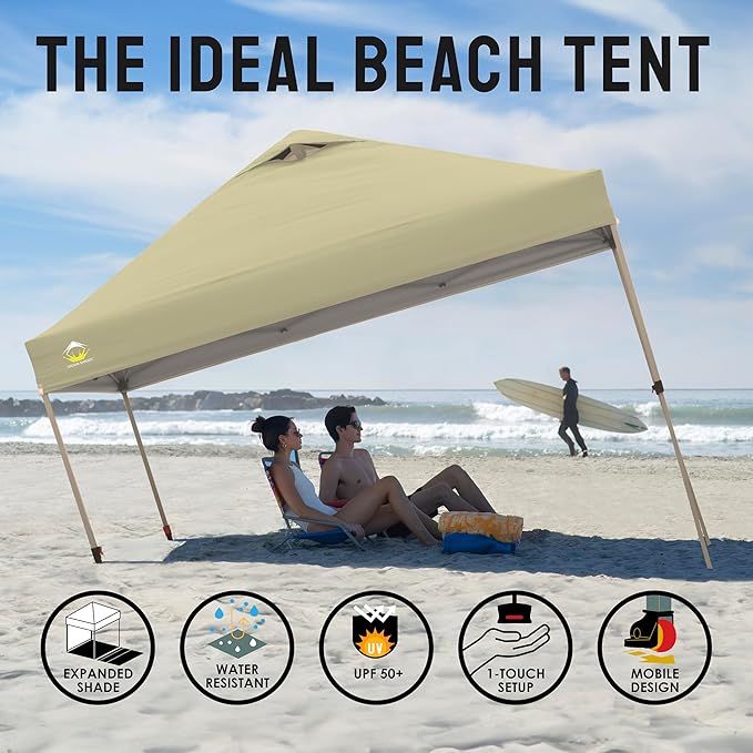 CROWN SHADES 10x10 Pop Up Canopy Tent - Patented Center Lock One Push Instant Outdoor Canopy Beach Tent with STO-N-Go Bag 8