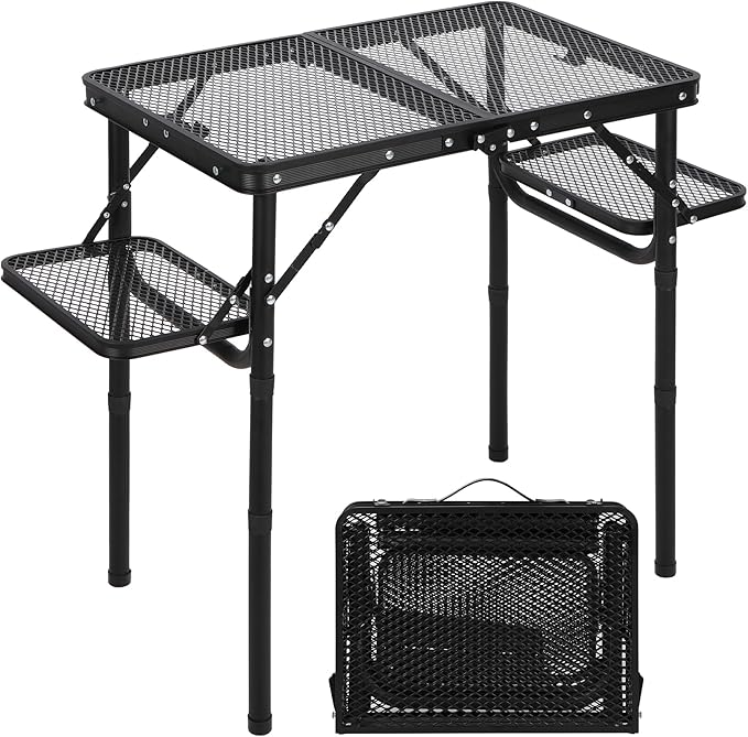 RedSwing Folding Grill Table with Extra Space, Adjustable Height Portable Small Stand Table for Outdoor Indoor Camping