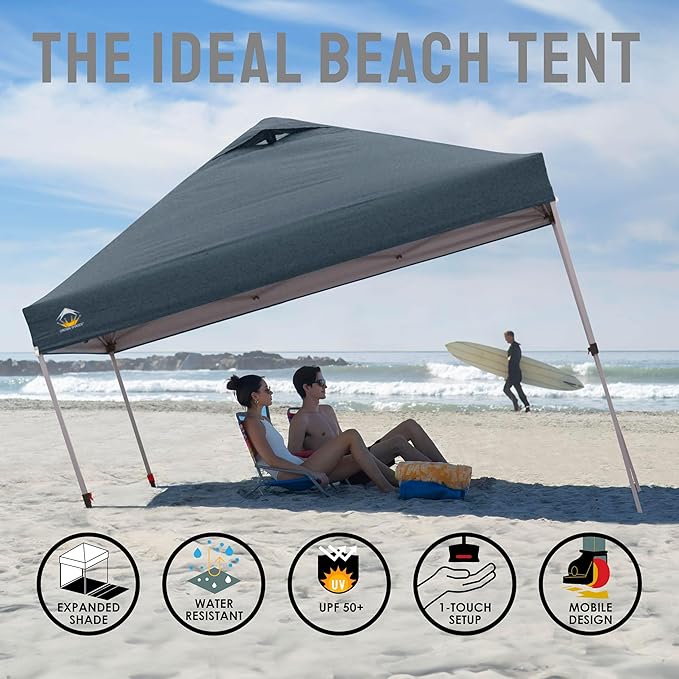 CROWN SHADES 10x10 Pop Up Canopy Tent - Patented Center Lock One Push Instant Outdoor Canopy Beach Tent with STO-N-Go Bag 8