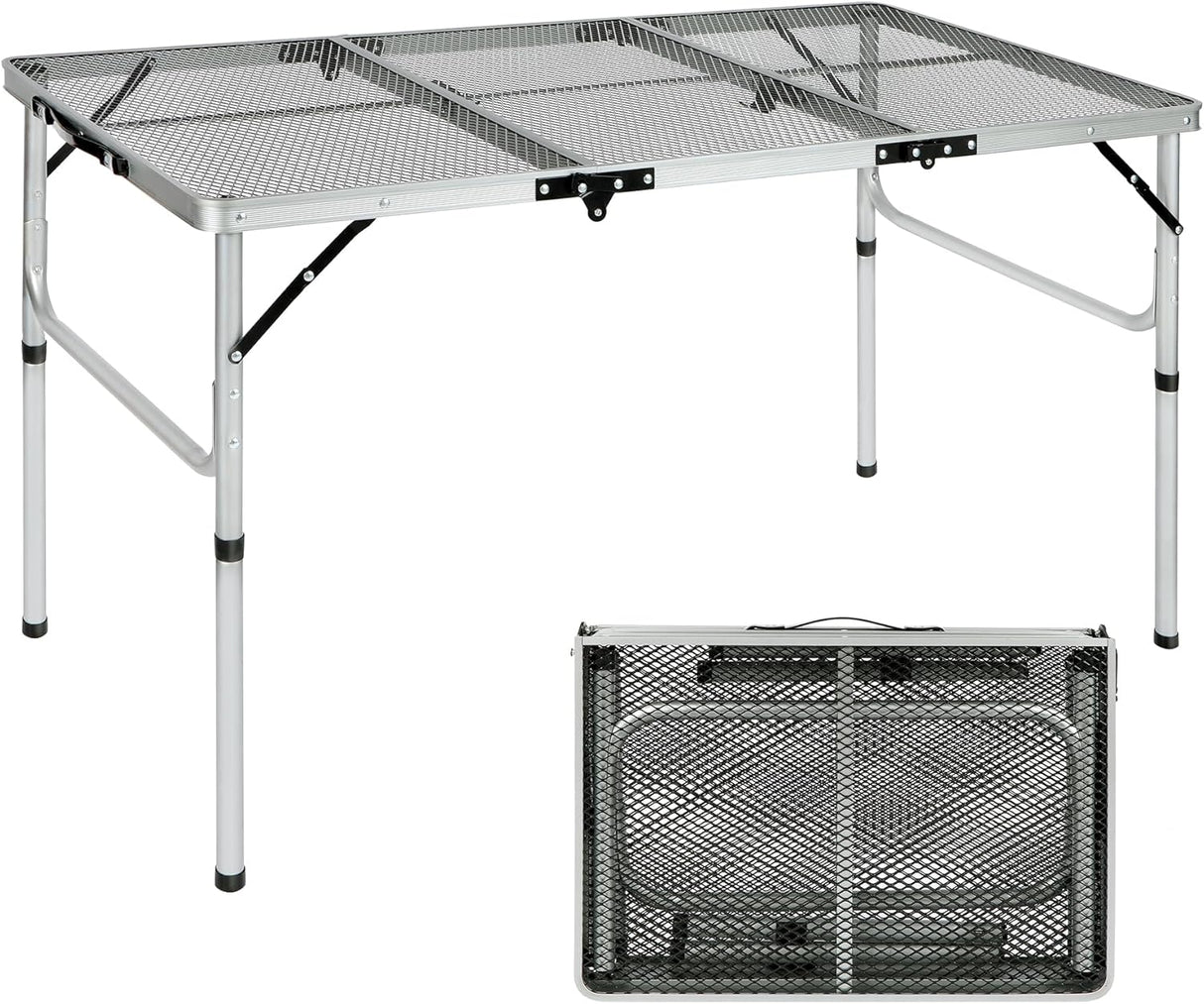 REDCAMP 48x24 Long Folding Grill Table for Outside, Lightweight Portable Metal Aluminum Outdoor Grill Table with Adjustable