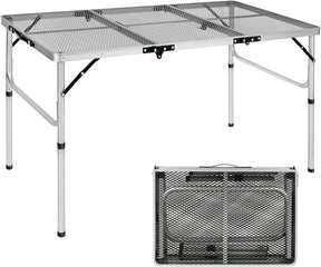 REDCAMP 48x24 Long Folding Grill Table for Outside, Lightweight Portable Metal Aluminum Outdoor Grill Table with Adjustable