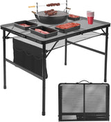 Folding Grill 3x2 FT Portable Camping Table, Lightweight Height Adjustable Metal Picnic Outdoor Table with Mesh Desktop and