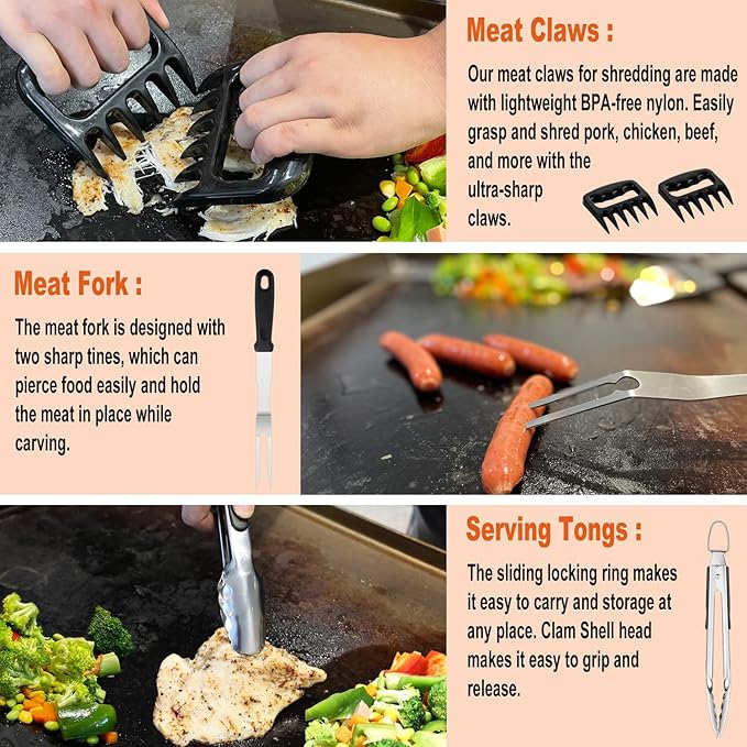 38PCS Griddle Accessories Kit, Professional Grill Tools Set for Outdoor Barbecue, Stainless Steel Griddle Spatula Set with