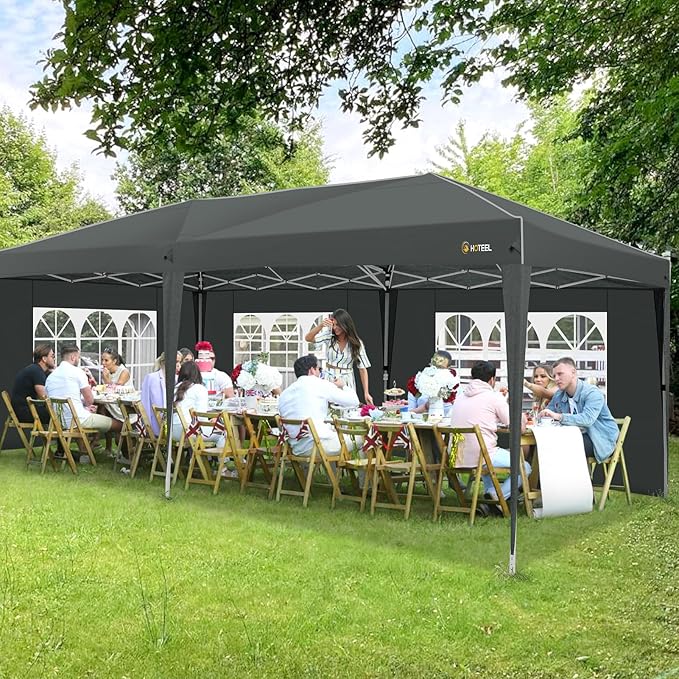 HOTEEL 10x20 Pop up Canopy with 6 Sidewalls, One Push Instant Setup Outdoor Canopy Tent with Reinforce Rod, Weight Bag, for