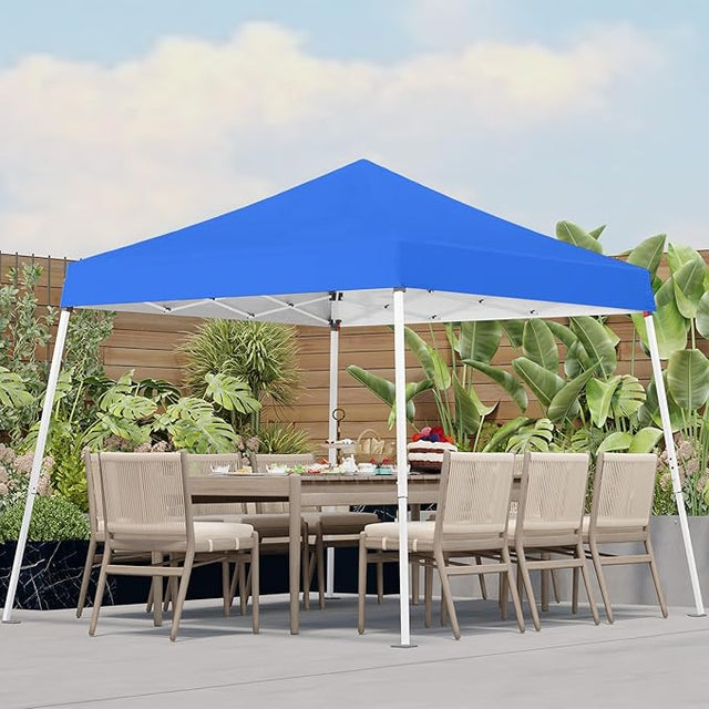 10x10 Pop Up Canopy, 300D Silver Coated Blue Fabric Outdoor Gazebo, Beach Tent Slant Legs with Storage Bag,Easy Up Sun Shade