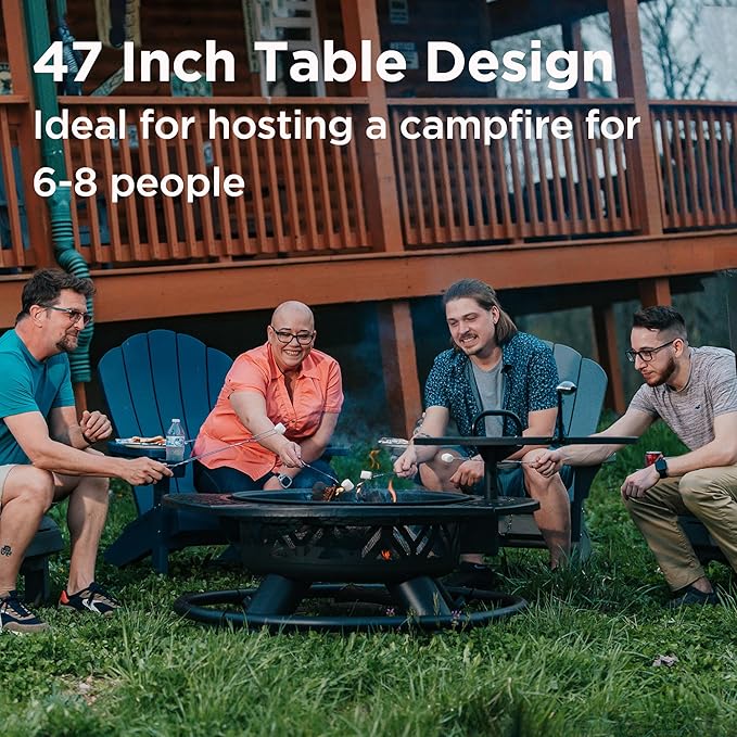 Red Mountain Valley 47" Outdoor Fire Pit with Adjustable Grill, 2-in-1 Metal Outdoor Fireplaces, Large Patio Wood Burning