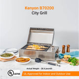 Kenyon B70200 City Grill, Portable Grill, Stainless Steel, Single Burner, Knob Control, Faceted Lid, UL Approved For Use