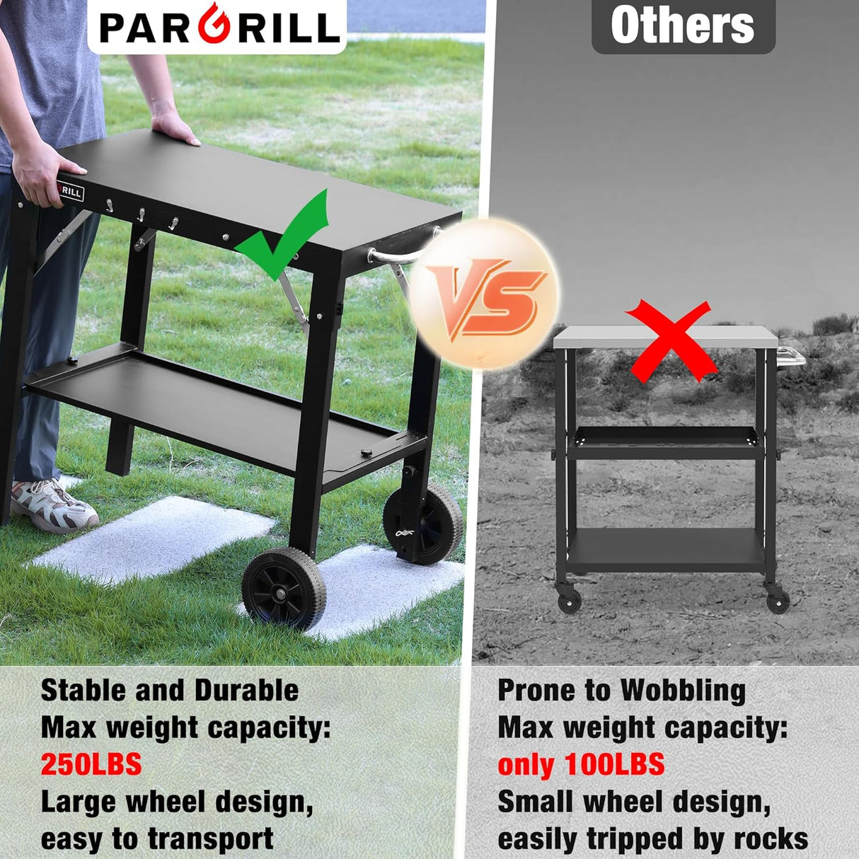 Outdoor Grill Table, Folding Grill Cart with Pull-out Side Table, Blackstone Griddle Stand, Fit 17 Inch Or 22 Inch,