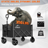 Collapsible Folding Wagon Cart, 350LBS Utility Large Capacity Cart Foldable Wagon with All Terrain Wheels, Grocery Wagons